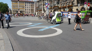 the Marienplatz is a pedestrian and bike-only zone